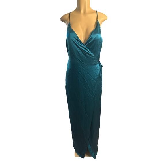 Women 6 Lurelly 100% Silk Wrap Tie Teal Green Maxi Dress Los Angeles Formal - Picture 2 of 7